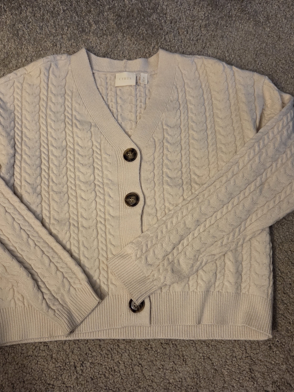 Cyrus Cream Cable-Knit Button Cardigan